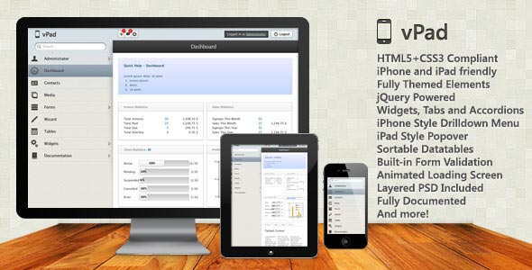 vPad – HTML5+CSS3 App Framework